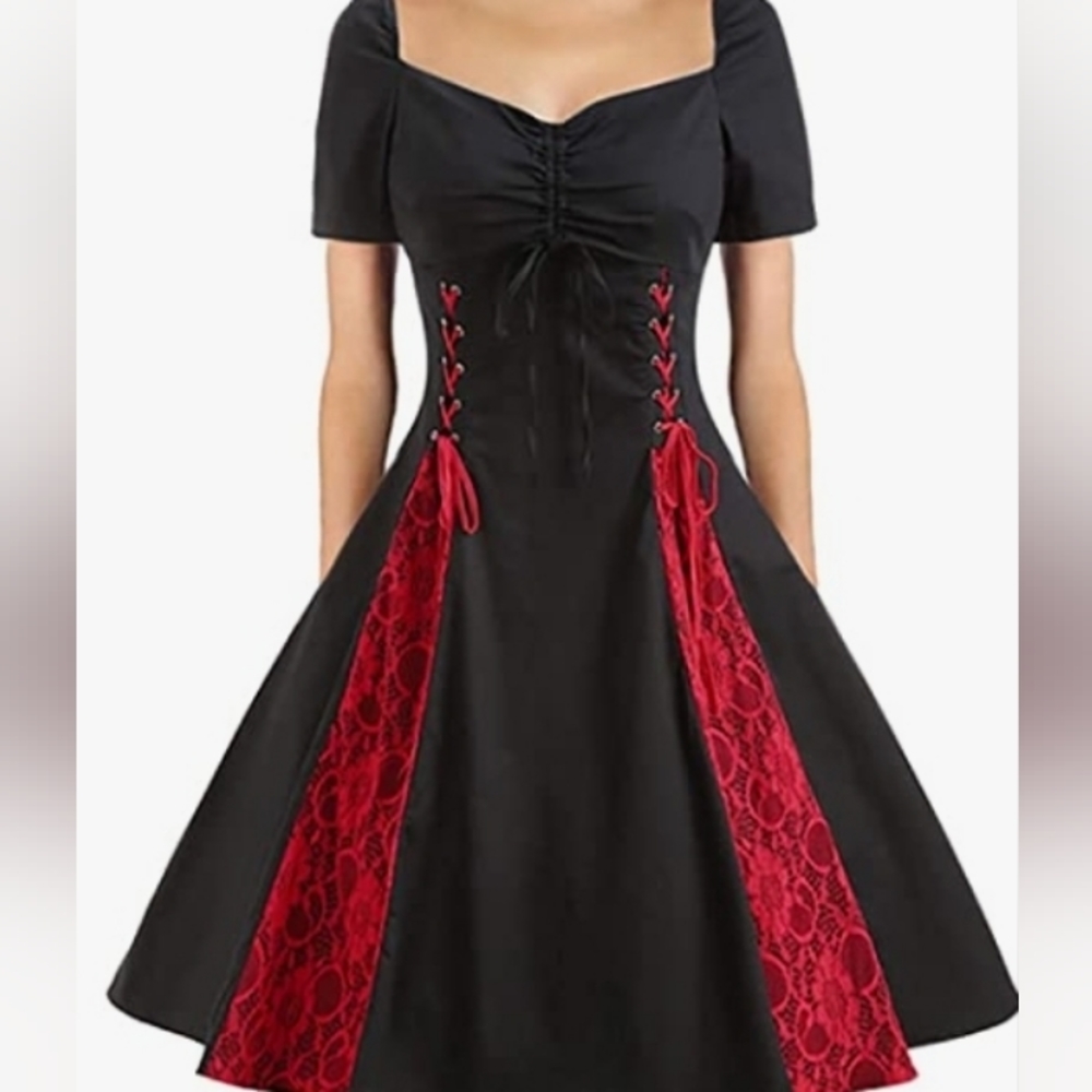 Womens size 9 black and red lace corset style rockabilly dress